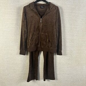 H&M Brown Velour Track Suit Set Size L Loungewear Y2K Sustainable Earthy Workout